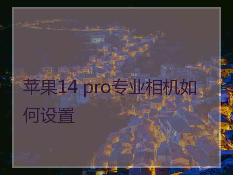 苹果14 pro专业相机如何设置