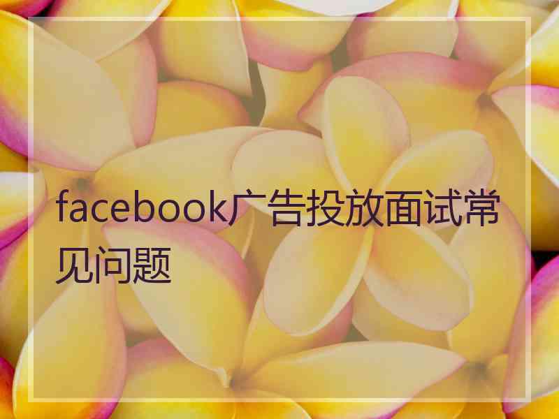 facebook广告投放面试常见问题