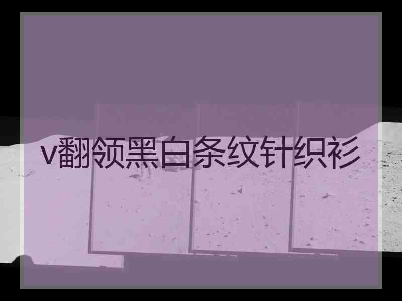 v翻领黑白条纹针织衫