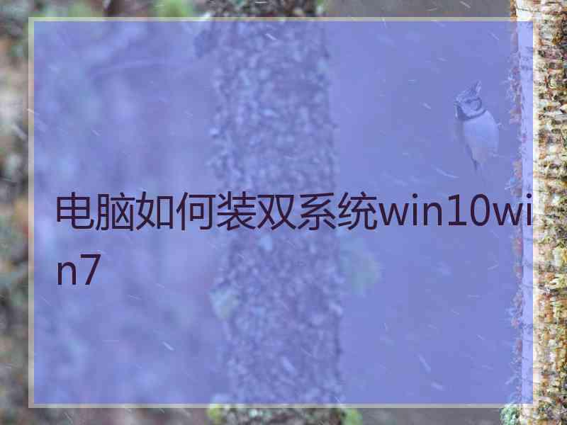 电脑如何装双系统win10win7