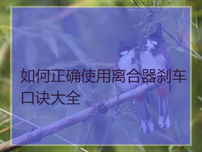 如何正确使用离合器刹车口诀大全