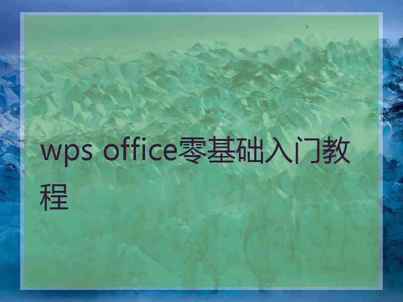 wps office零基础入门教程